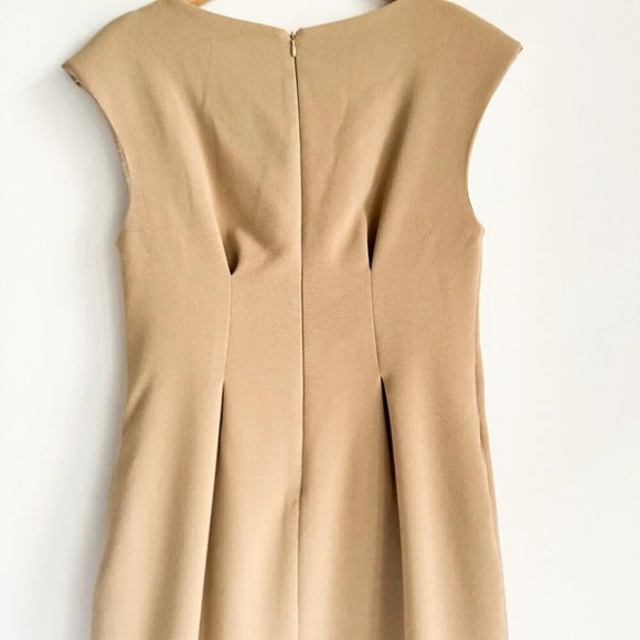 Queen of Hearts  Camel Beige Classic Sleeveless SHeath Midi Dress 3 - Picture 5 of 6